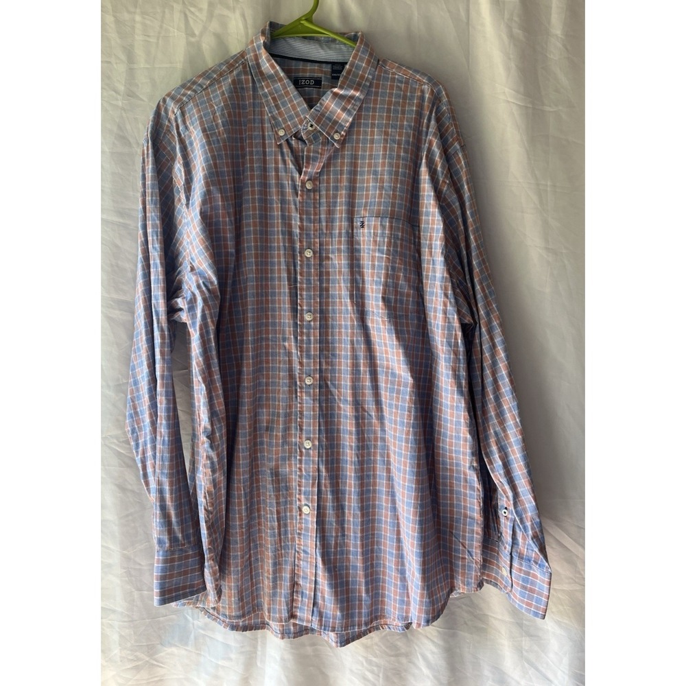 IZOD Mens‎ XXL Blue Plaid Button Down Shirt Long Sleeve Cotton